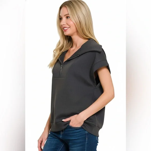 Zenana Scuba Half Zip Top - Picture 3 of 4